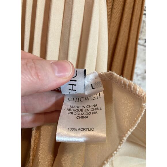 Chicwish Front Pleats Splicing Dress Womens Large Copper & Cream Pleated Layered - Picture 13 of 14